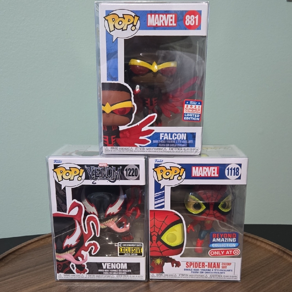 Funko Marvel Pop Figures - Falcon, Venom, Spider-Man
